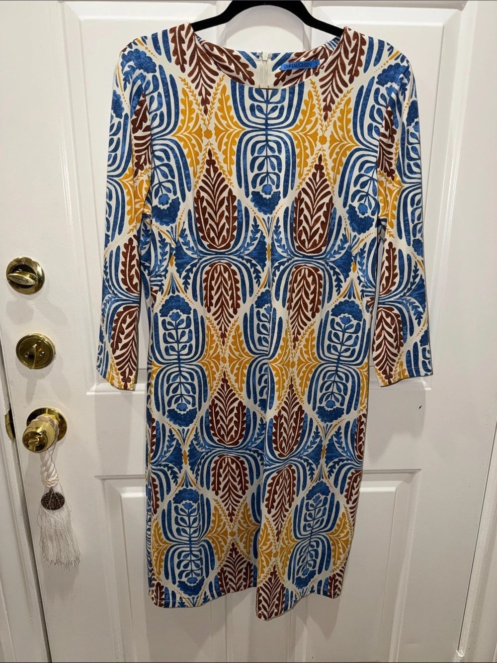 J.McLaughlin Printed Mini Dress in Blue & White Size Large Like New